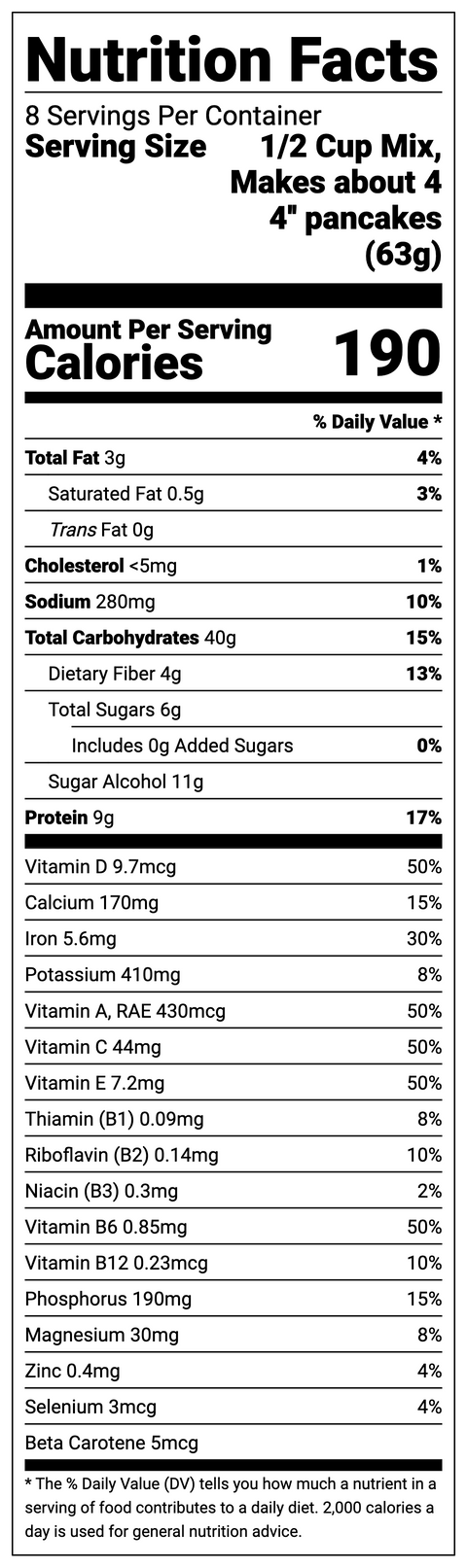 Party Pancake Mix Nutrition Facts